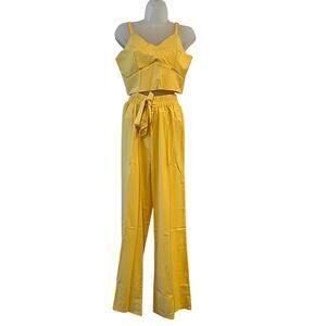 Women's Two-Piece Suit Backless Vest & Wide Leg Pants Mustard Yellow Medium